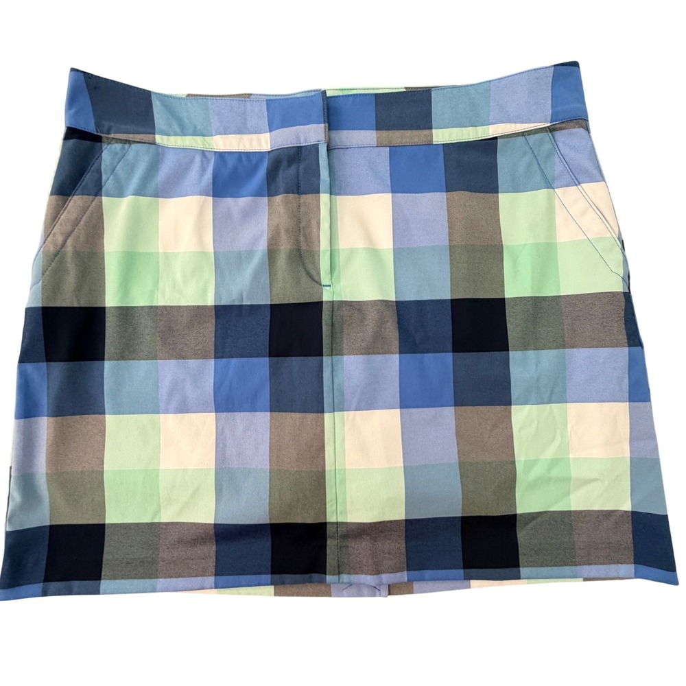 IZOD Golf Womens Blue Green Plaid Skort Size 14 Activewear Built-in Shorts